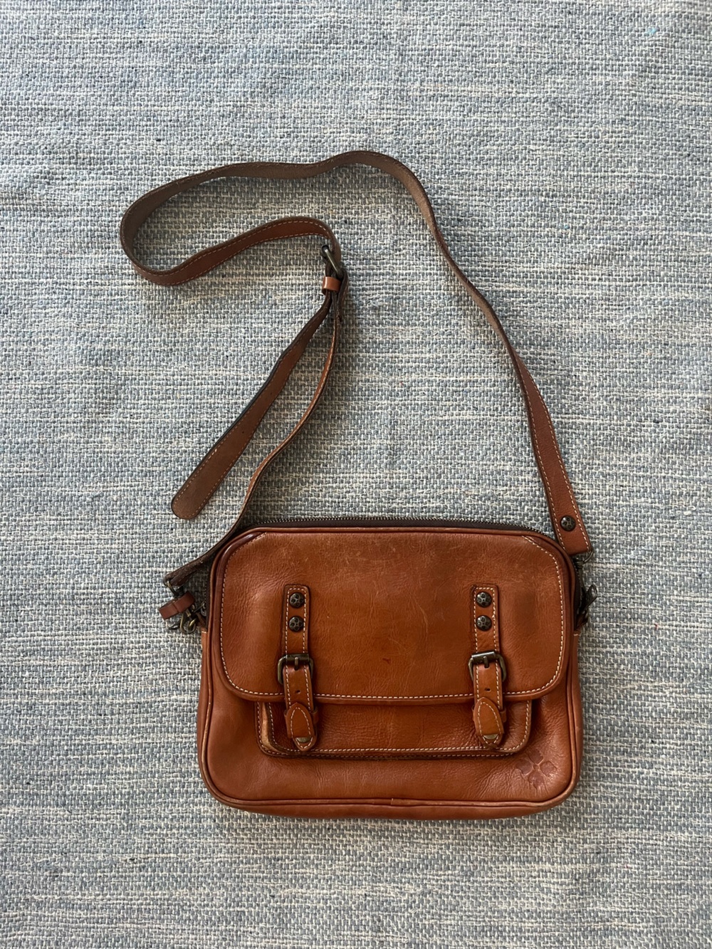 Patricia Nash Italian Leather Leon EW Flap Tan Leather Crossbody Messenger Bag